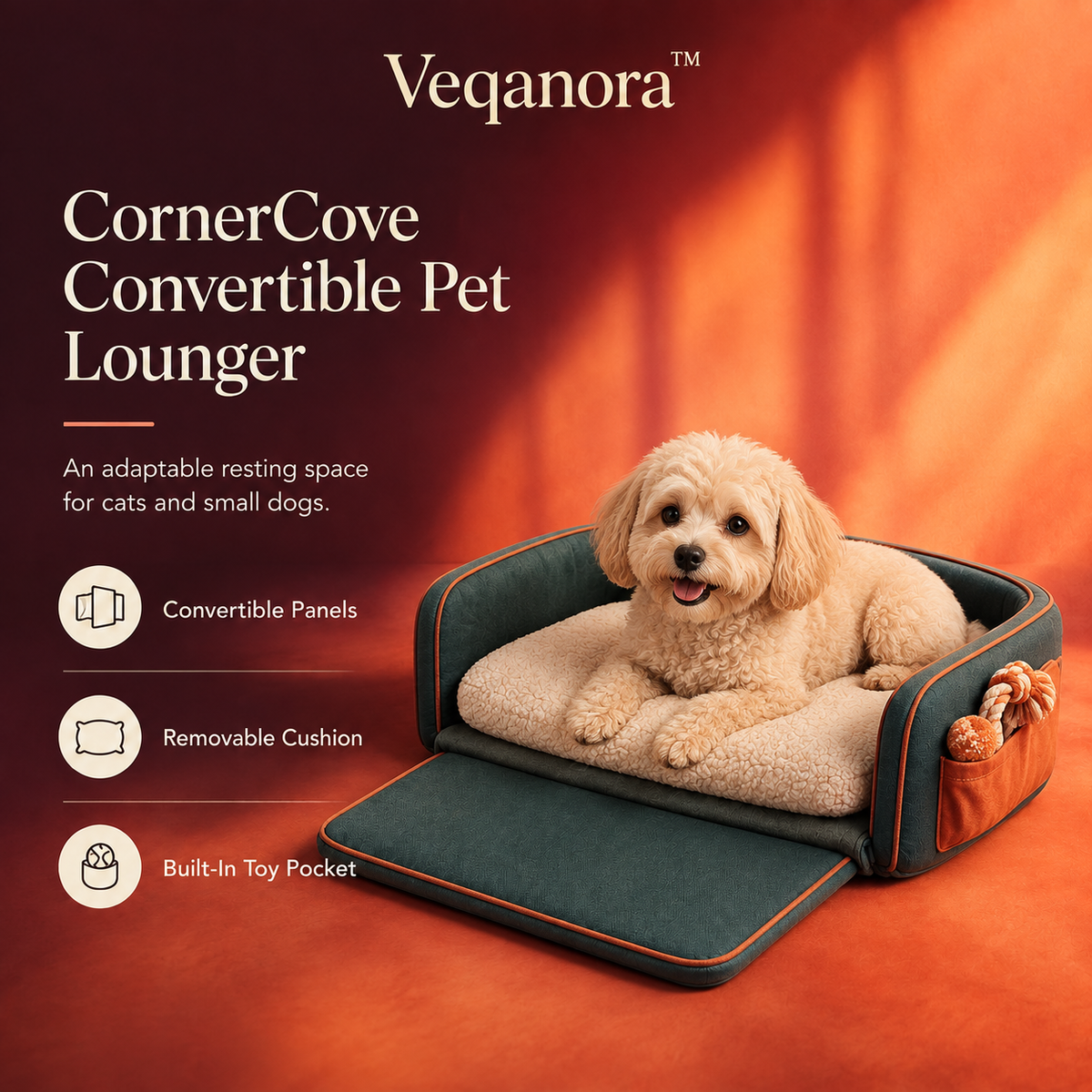 Veqanora™ CornerCove Convertible Pet Lounger